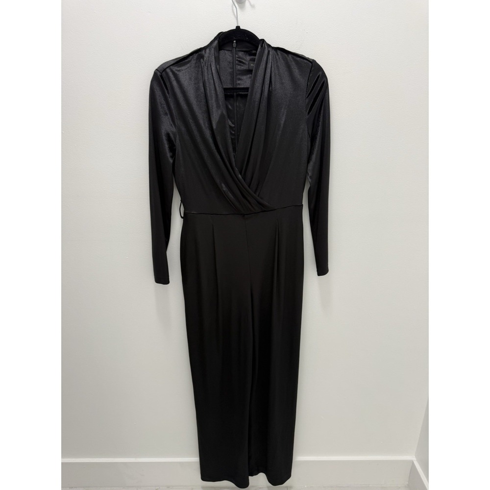 Donna Karan New York Black Faux Wrap Jumpsuit Long Sleeve Velour Size 4 NWT‎